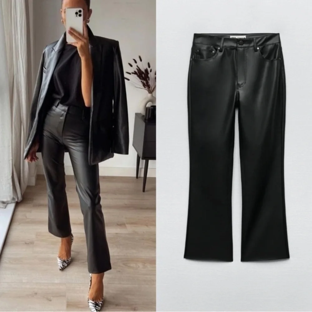 BLOGGERS FAVORITE NWT Zara Faux Leather Mini Flared Pants - Picture 1 of 15
